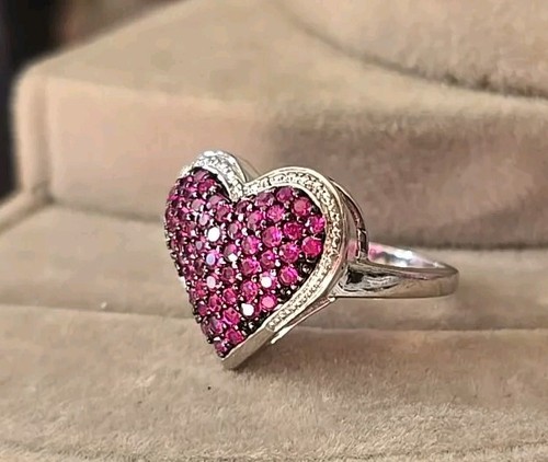 Ross Simons Sterling silver heart Pink Sapphire lab created black cluster ring - Picture 7 of 19