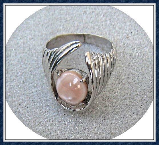 STERLING SILVER Ring Size 5 3/4. Pink Mussel Shell 6 x 8mm Cabochon ...