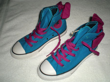 Converse Girl's Jr Blue Pink Bow Back Sz 1 NIB NWT No Time To Lace Chuck Taylor