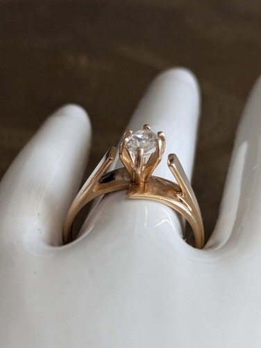 Vtg 14k Plumb Yellow Gold Solitaire CZ Ring 7.75 Prong Set Estate Art Jewelry 4G - Picture 4 of 24