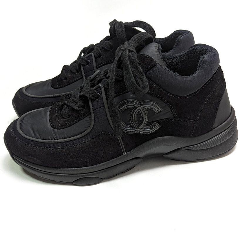 CHANEL ブラック スニーカー Authentic Chanel Logo Lace Sneakers 34 Black | eBay