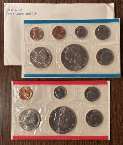 1974 - P&D US Mint 13 Münzen Stempelglanz Clad Set BU Original Govt Package