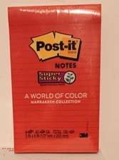 Post-it Notes Super Sticky 5845SSAN Pads in Marrakesh Colors, Lined, 5 x 8 NIP