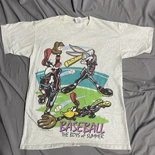 Vintage 90s Looney Tunes Baseball The Boys Of Summer Big Graphic T Shirt Size L