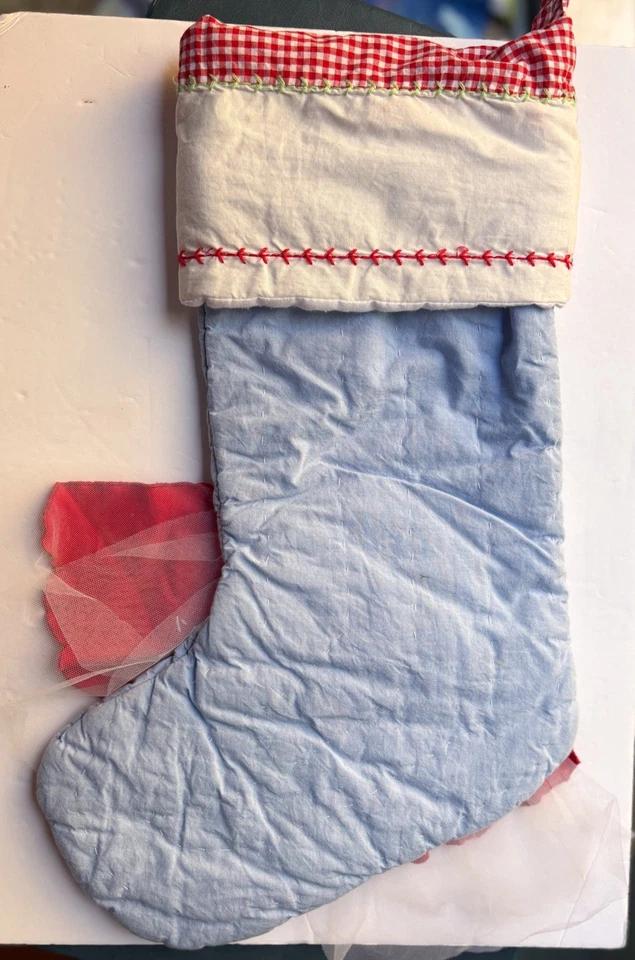 Pair Pottery Barn Kids Blue Quilted Christmas Stockings Ballerina - Image 3 of 4