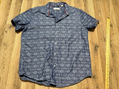 Dakota Grizzly Shirt Men's Size Large Blue Grey Short Sleeve Button Up Shirt
