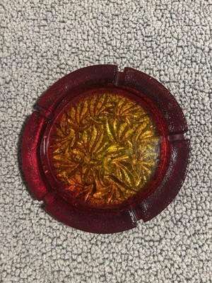 L. E. SMITH Amberina 10'' Art Glass Ashtray Abstract Heavy Mid-Century Modern  