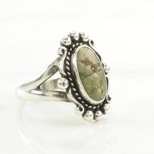 Native American Green Turquoise Cracked Sterling Silver Ring Size 6 3/4