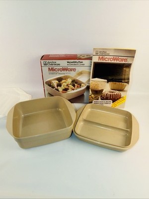 Anchor Hocking MicroWare Vtg Microwave 1 Qt Versatility Pan PM481 w Divided Lid