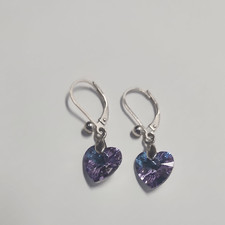 Sterling Silver 925 Crystal Purple Blue Dangle Heart Earrings