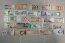 Circulated Lot of 25 Foreign Banknotes World Paper Money Currency Plus BONUS!