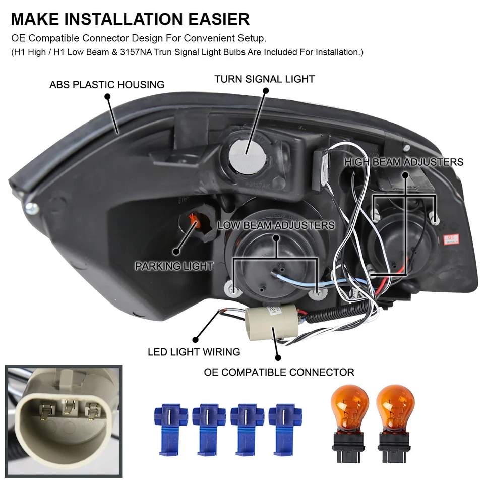 Black Fits 2005-2010 Chevy Cobalt 07-09 Pontiac G5 LED Halo Projector Headlights - Image 4 of 4