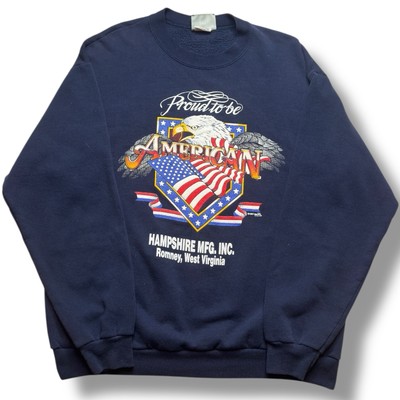 Vintage Lee Sport USA Made Sweatshirt Men's Large Blue Eagle Patriotic Flag