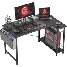 L Shaped Desk Reversible Storage Shelves Sturdy Metal Frame Home Office Gaming