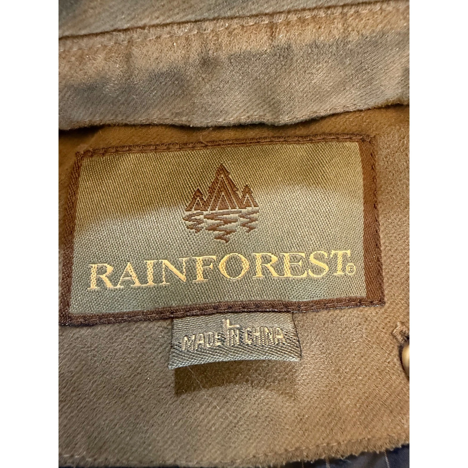 Rainforest Mens Microfiber Field Jacket Tan Brown Leather Trim Collar Large image 8