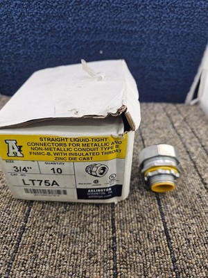 (QTY 10) ARLINGTON LT75A 3/4-inch Straight Liquid-Tight Connector, Zinc Die-Cast