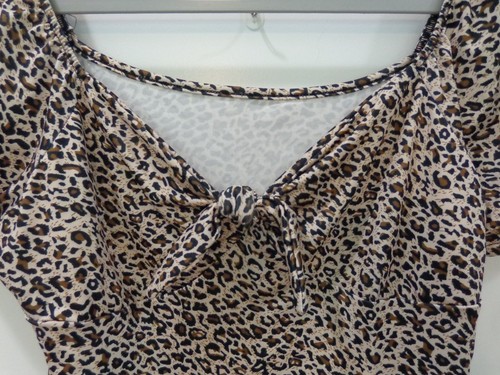 Leopard Print Tie at Bust Sweetheart Neck💗Short Sleeve Stretchy Top💗Sz Jrs. L - Picture 6 of 6