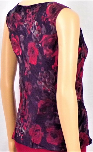 SILK! TALBOT'S size 4 100% silk sleeveless pullover top red/black/gray floral - Picture 6 of 12