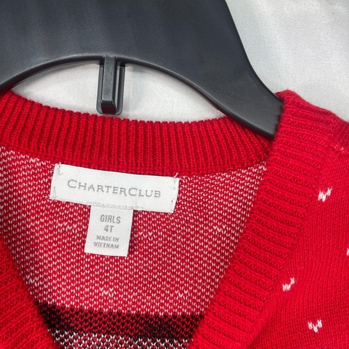 Charter Club Sweater Girls Size 4T Red Black Dog Print Holiday New Long Sleeve - Picture 3 of 7