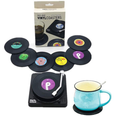 Set of 6 Silicone Coasters Absorbent with Holder Drink Coffee Tea Cup Pads Decor