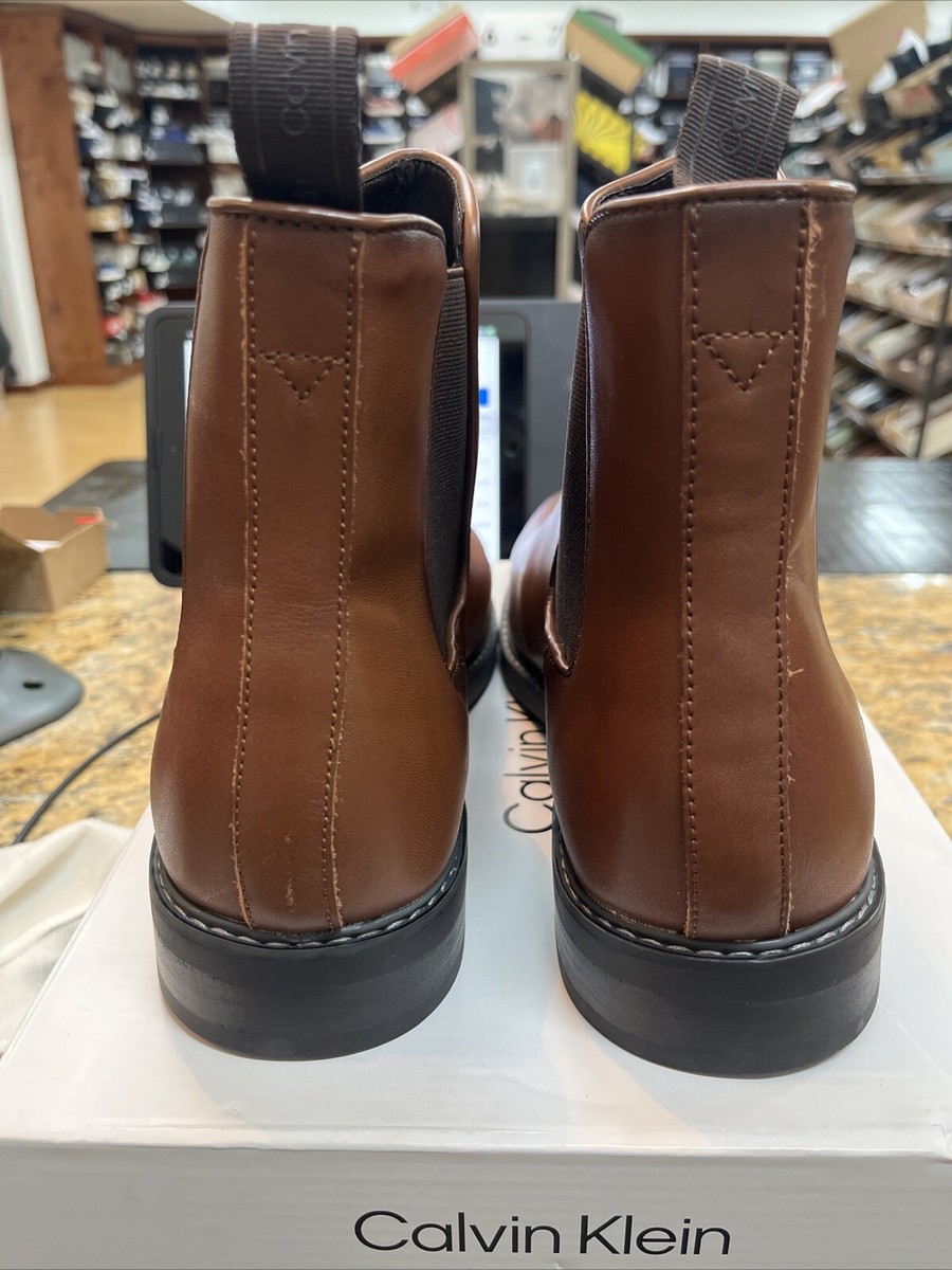 CALVIN KLEIN Mens Brown Pull Tab Fenwick Toe Block Heel  display picture 1