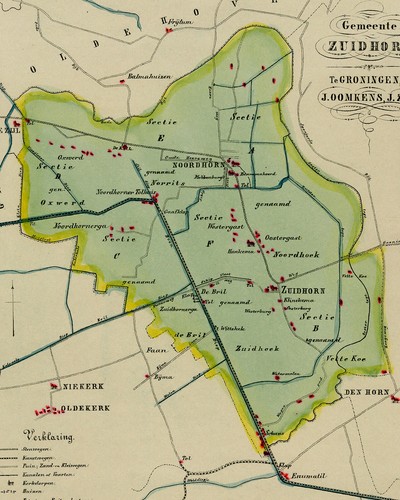 ANTIQUE MAP-NETHERLANDS-TOWN PLAN-NOORDHORN-ZUIDHORN-GRONINGEN-OOMKENS-1862 - Picture 5 of 5