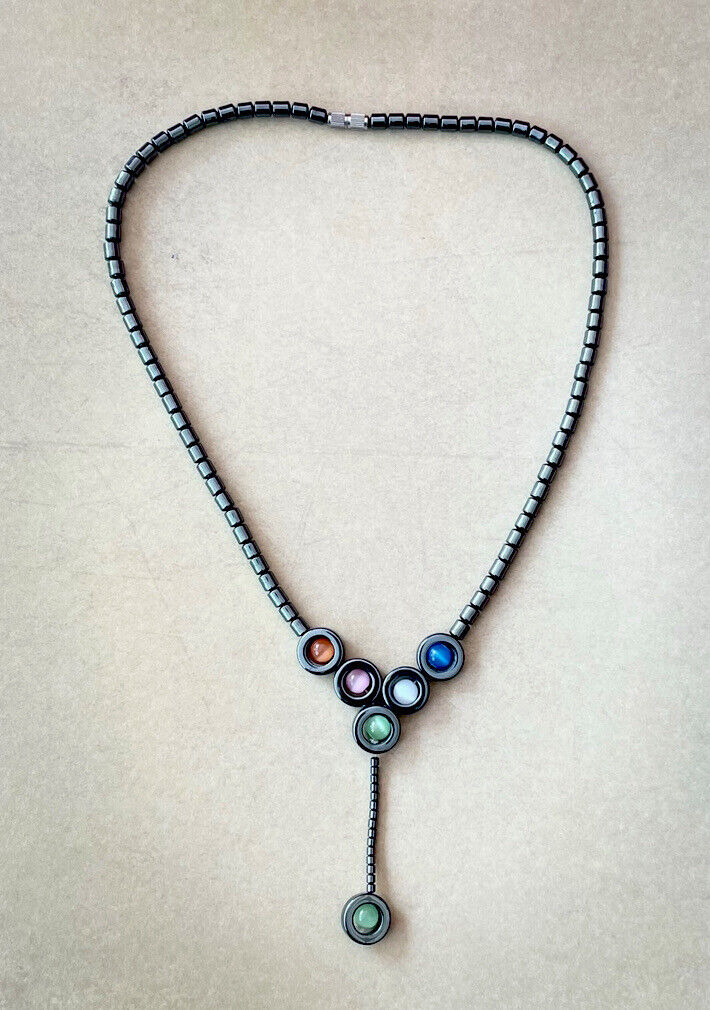 Hematite Chakra Bead 17" Necklace, Vintage, Fashi… - image 1