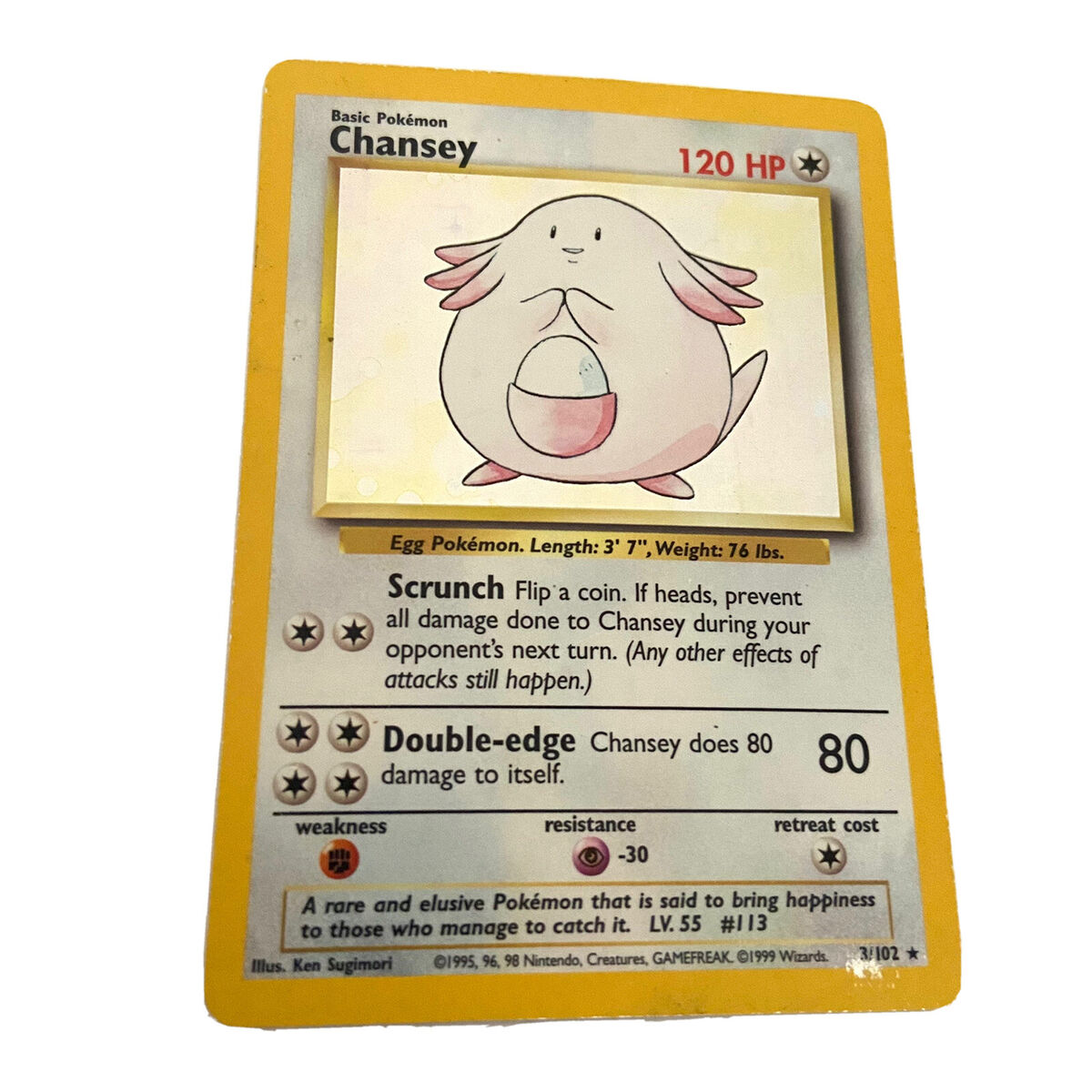 Pokemon Chansey 3/102 Holo Base Set Rare Holographic 1999 Pokemon Chansey 3/102 Holo Base Set Rare Holographic 1999