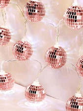 BBTO 10 LED Disco Ball String Lights - Battery Powered, Rose Gold, 1.57 Inch,...