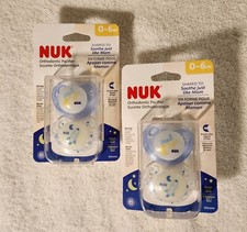 NUK Orthodontic Pacifiers Blue Two Packs of Two Glow in the Dark New 0-6 months