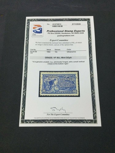 MOMEN: US STAMPS #E6 MINT OGph PSE GRADED CERT VF-80J LOTTO #88639 - Foto 2 di 3