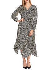 NWT VINCE CAMUTO BLACK IVORY MIDI CAREER WRAP DRESS SIZE L $159
