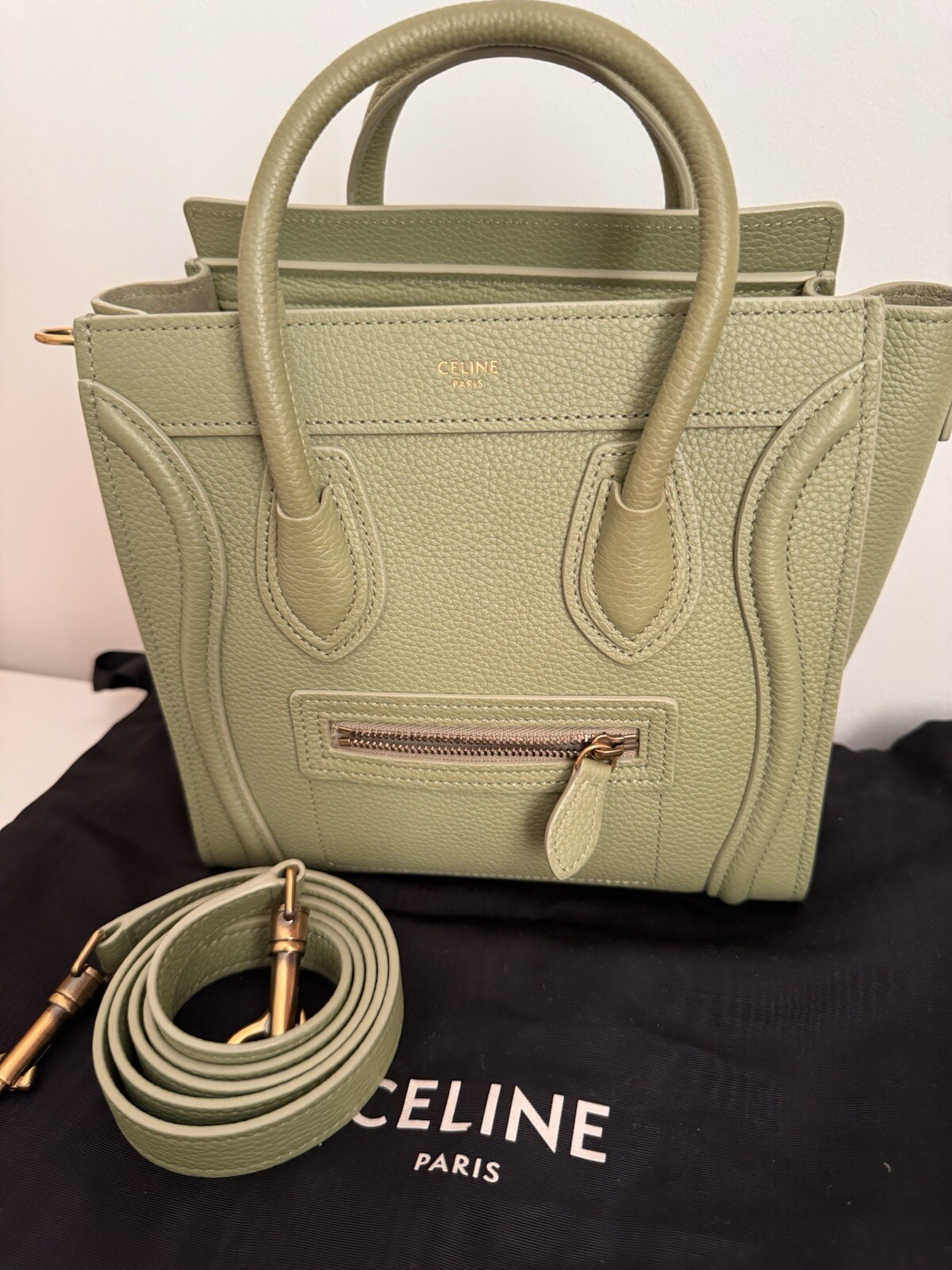 CELINE Luggage Nano Bag In Sage Green