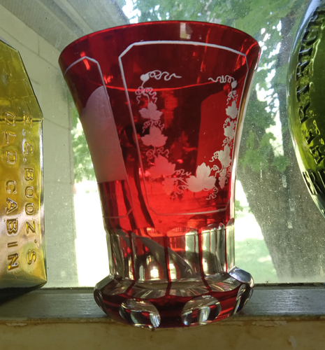 1880s RUBY CUT TO CLEAR BOHEMIAN ENGRAVED GLASS MUG STAHLBRUNNEN IN SCHALBACH - Picture 13 of 14