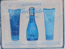 Cool Water by Davidoff Women 3 Pieces Set 3.4 oz EDT Spray  Body Lotion  Gel