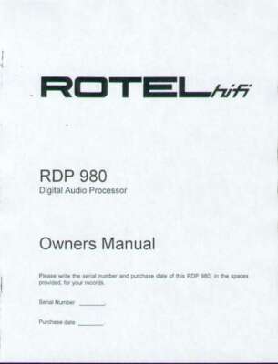 Rotel RDP-980 Audio Processor Owners Manual