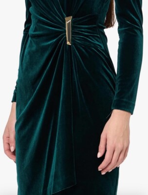 calvin klein green velvet wrap dress Baltic Born Womens Katelyn Velvet Maxi Wrap Dress | Deep Green