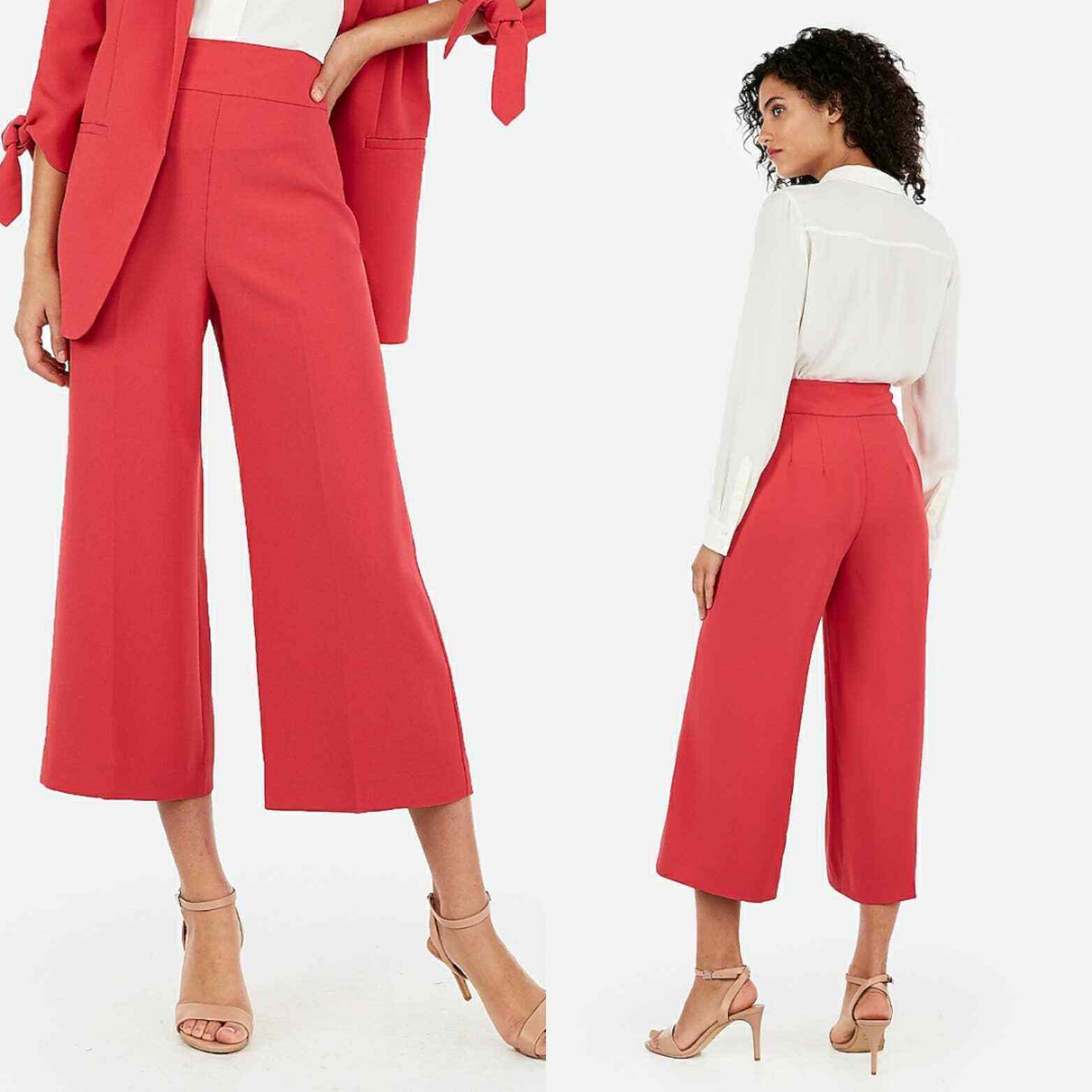 Express High Rise Cropped Culottes in Red Size 16 | eBay