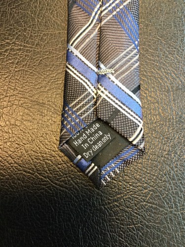 Vintage Pronto Uomo Krawatte Gun Metal grau blau schwarz kariert handgefertigt Seide - Bild 6 von 6