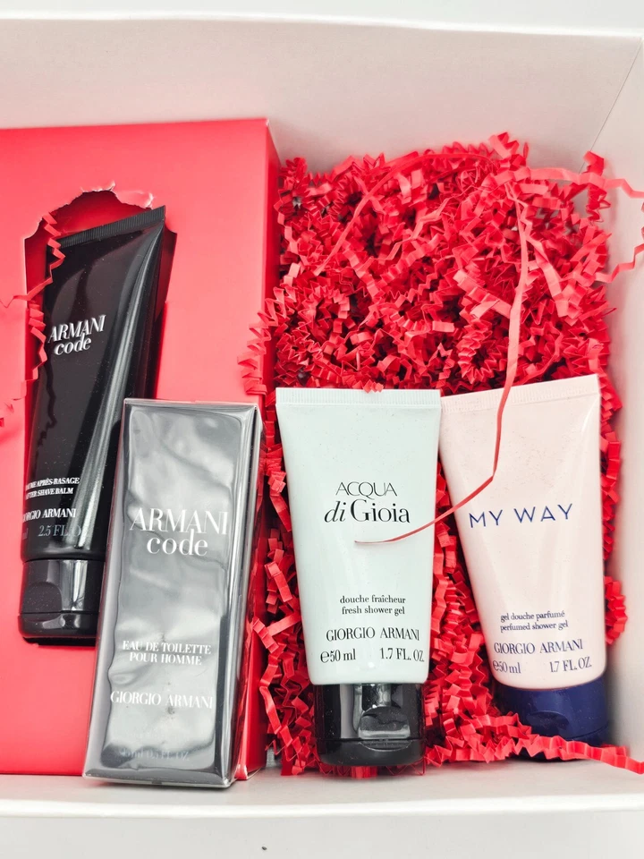 Giorgio Armani Code Eau De Toilette Shave Balm Acqua Di Gioia Shower Gel 4Pc Set Foto 2 de 4