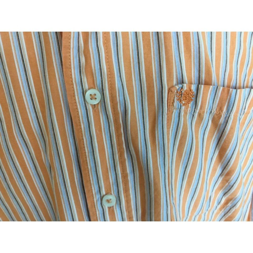 Camisa Para Hombre IZOD Manga Larga Rayas Naranja Azul Botón Talla XL Logo India Foto 4 de 4