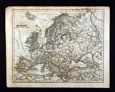 1843 Woodbridge Physical Map Europe France Spain Germany Italy Sweden Austria UK