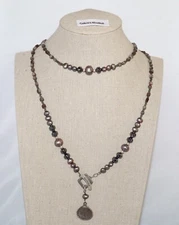 Silpada Sterling Silver Hematite, Glass, Gray Pearl, Shell Lariat Necklace N1784