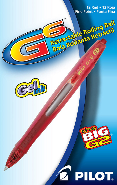 (LOT OF 12) Pilot G6 Retractable Rolling Ball Fine Point Red Gel Ink Pen 