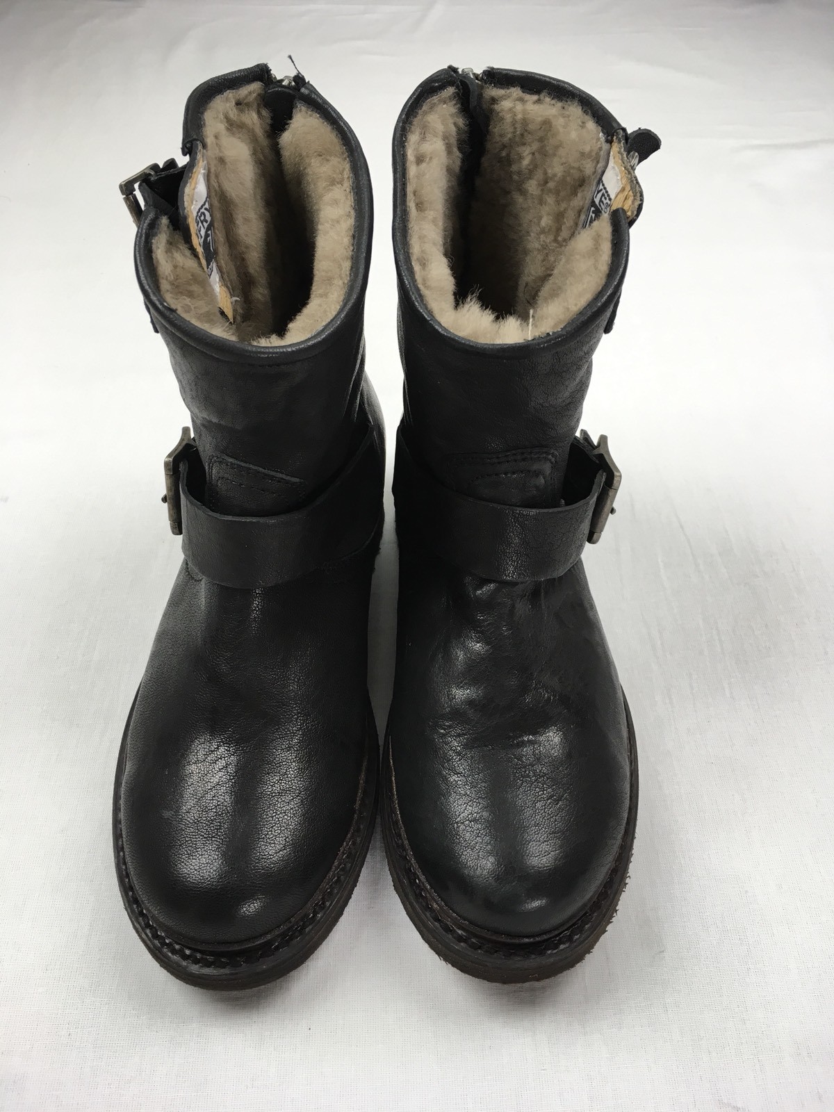 Frye Moto botas Shearling Botines De Cuero Negro Envejecido Valerie 6 Shearling botas 5.5 428 81cbac Frye Moto botas Shearling Botines De Cuero Negro Envejecido Valerie 6 Shearling botas 5.5 428 81cbac