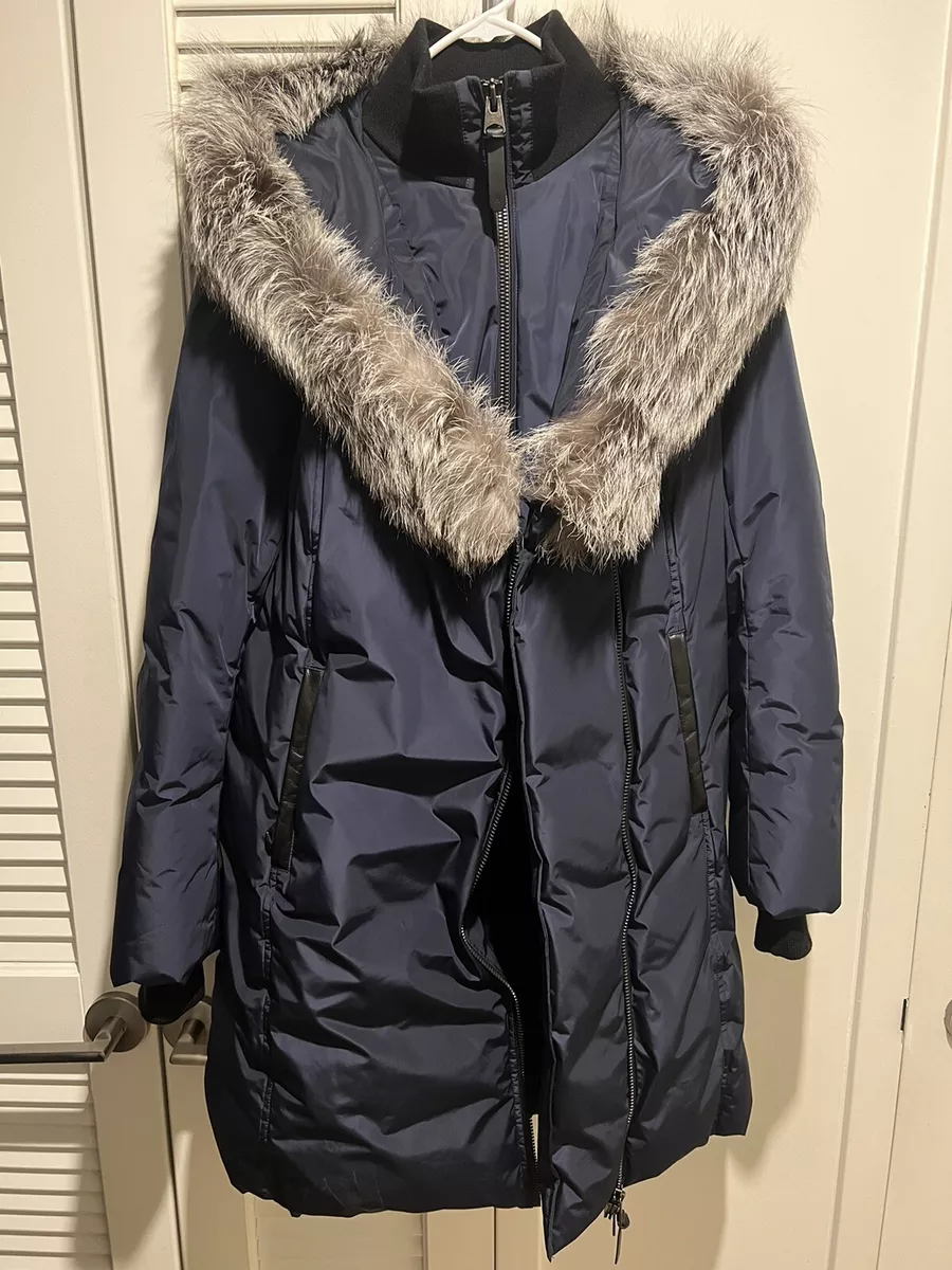 Mackage Blue ADALI Down coat with silver fox fur Signature Mackage Collar size L