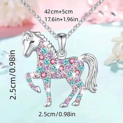 ✅ Collier Cheval Arc En Ciel Pendentif Licorne Cristal Coloré Femme Fille Cadeau - Picture 3 of 4