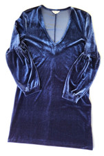 Madewell Velvet Ballon Sleeve V Neck Mini Shift Dress Navy Blue Sz S