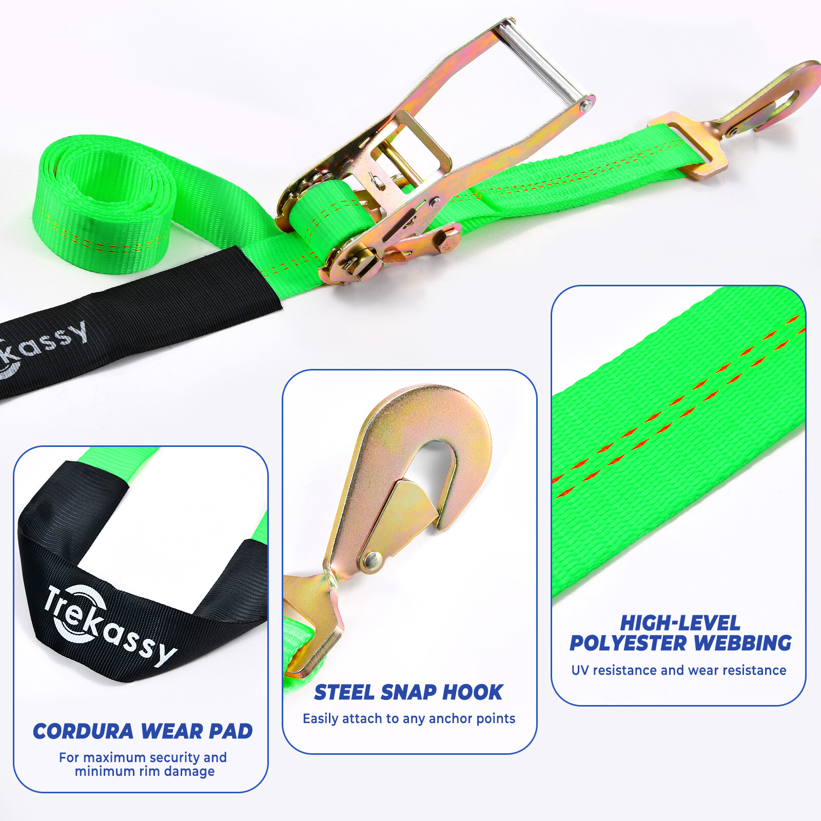 12 Pack Axle Straps Car Trailer Hauler Ratchet Tie Down Straps with