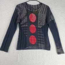 Japan Made Women's Sweater Medium Wool Angora Cashmere Art Red Dot Yoshimura